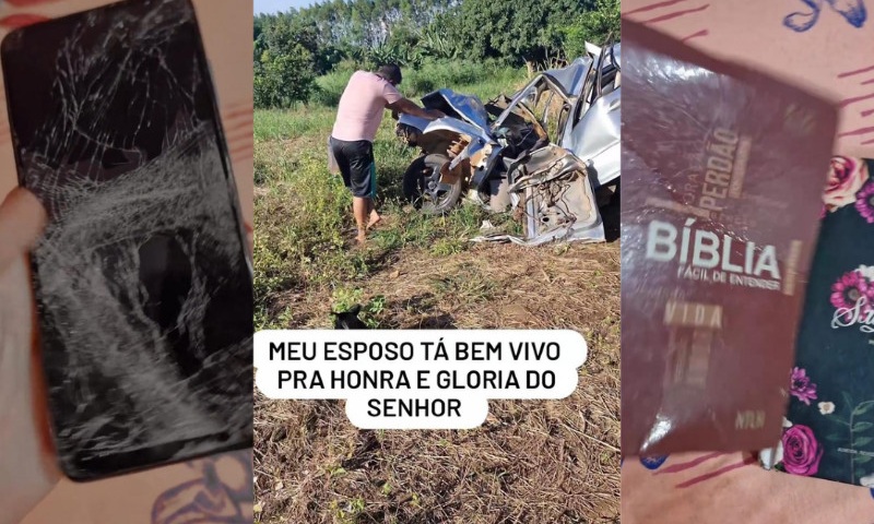 Livramento: sobrevivente mostra bíblia com s4ngue e carro destruído após batida na BR-163; veja vídeo