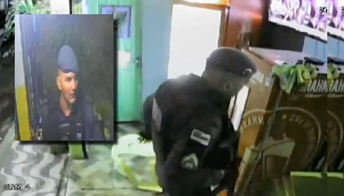 Descontrolado, PM invade bar na Compensa e sai apontando fuz1l para clientes; veja vídeo