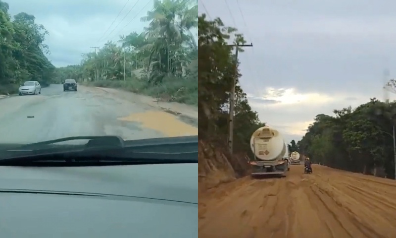 “Cadê a ALEAM?”: turistas mostram trechos da AM-010 totalmente abandonados: “risco de vida”; veja vídeos