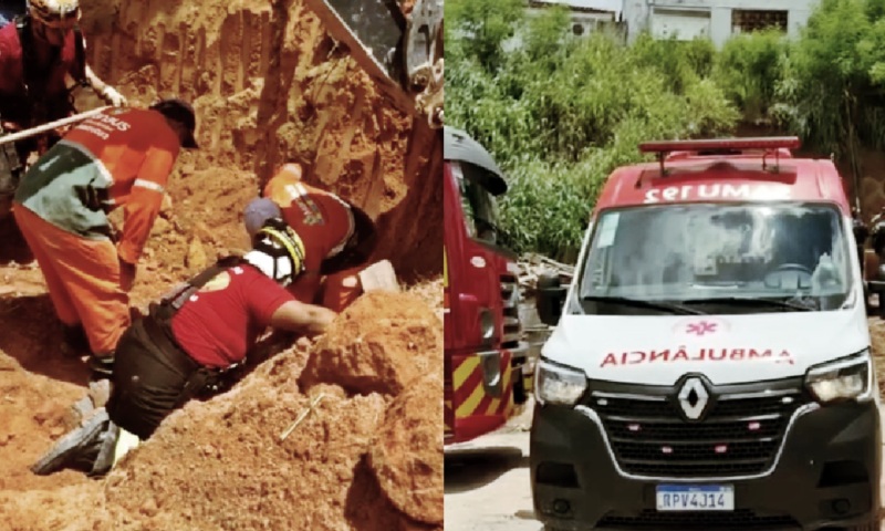 MILAGRE: veja momento em que bombeiros resgatam trabalhador soterrado no bairro Flores; vídeo