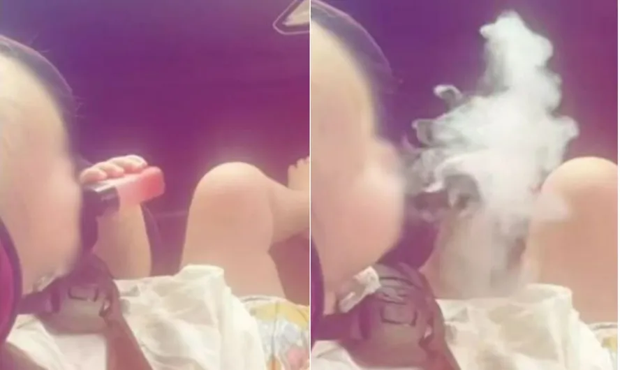 Fim dos tempos: bebê é filmado fumando cigarro eletrônico em cadeirinha de carro; veja vídeo
