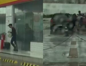 Bandidos aproveitam chuva para assaltar posto de gasolina no Monte das Oliveiras; veja vídeo