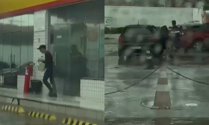 Bandidos aproveitam chuva para assaltar posto de gasolina no Monte das Oliveiras; veja vídeo