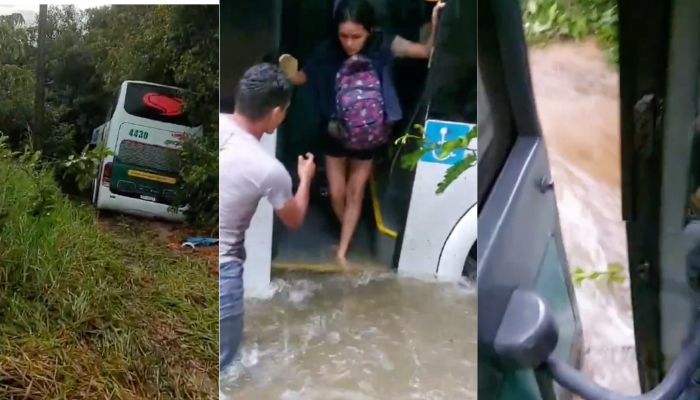 Ônibus da Eucatur cai dentro de igarapé e deixa vários feridos no Amazonas; veja resgate