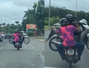 Motociclista 'Vida Loka' é flagrado carregando outra moto na garupa; veja vídeo