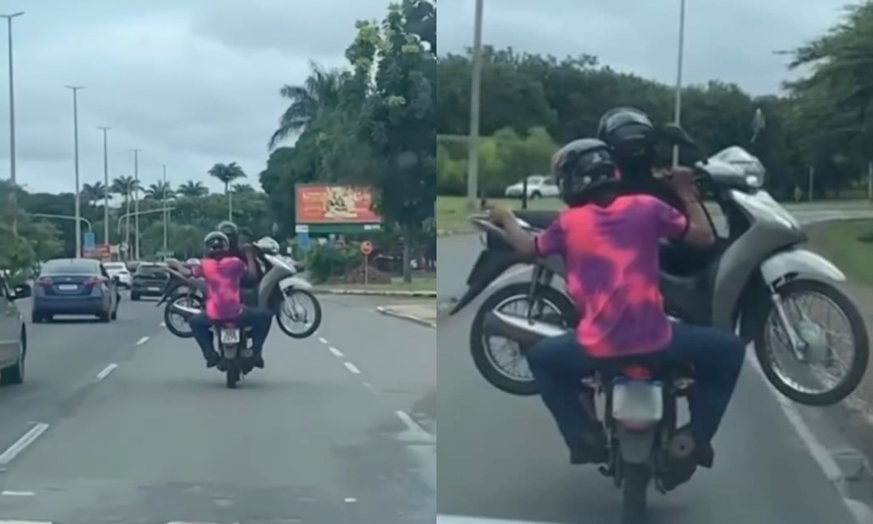 Motociclista ‘Vida Loka’ é flagrado carregando outra moto na garupa; veja vídeo