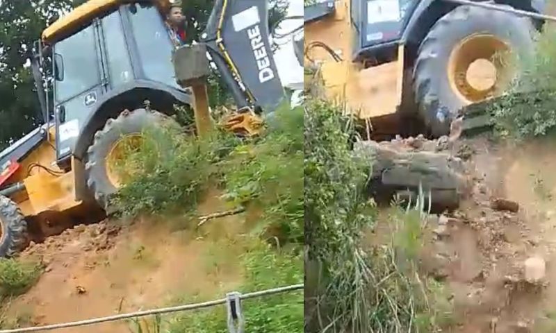 Pânico: trator da Águas de Manaus quase invade casa durante obra na Zona Norte; veja vídeo