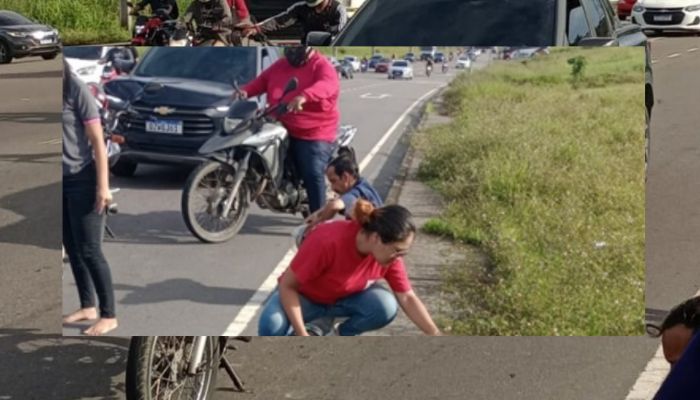 Acidente na Avenida das Flores deixa motociclista de aplicativo e passageira feridos