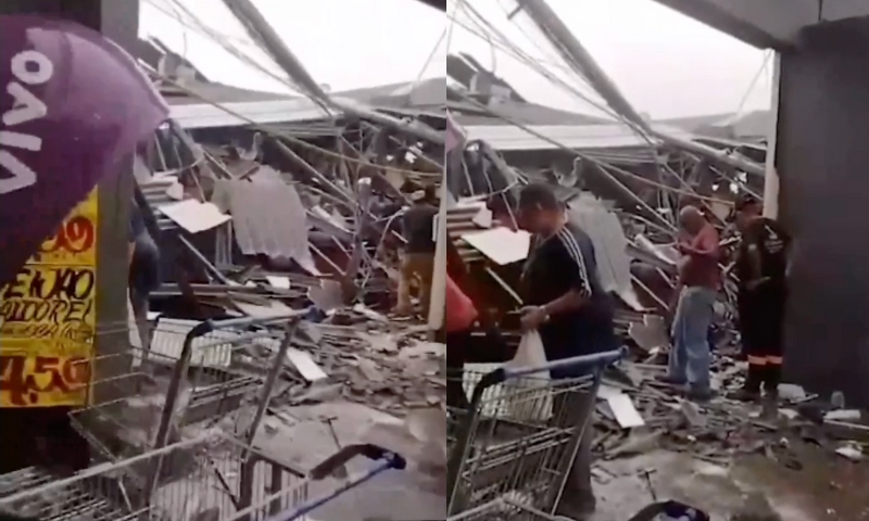 Urgente: teto de supermercado desaba com chuva e deixa 9 ferid0s; veja vídeo