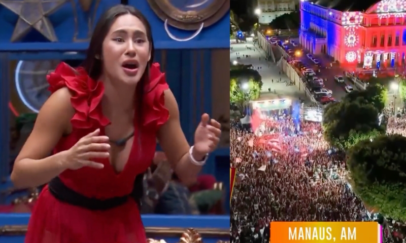 ‘É pra mim isso? Isabelle se impressiona ao ver Caprichoso e Garantido juntos; veja video