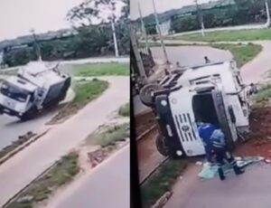 Livramento: motorista de caminhão tombado escapa por um fio de ser esmagad0; veja vídeo