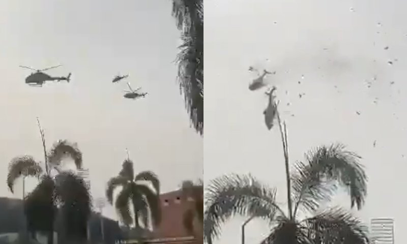 Fatalidade: dez pessoas m0rrem após helicópteros baterem em pleno voo na Malásia; veja vídeo