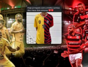 "Coração tá dividido": momentos antes do jogo entre Amazonas e Flamengo, camisa de torcedor viraliza