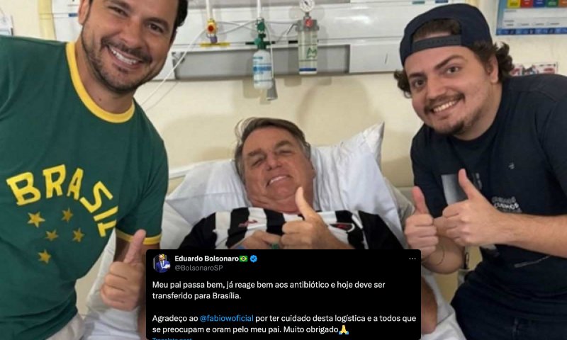 Bolsonaro deve ser transferido de Manaus para Brasília nesta segunda, diz Eduardo