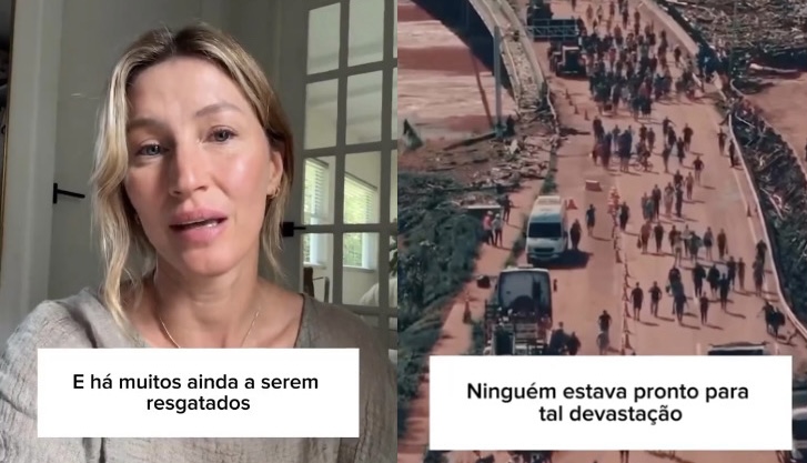 Gisele Bündchen se emociona ao pedir ajuda internacional ao Rio Grande do Sul; veja vídeo