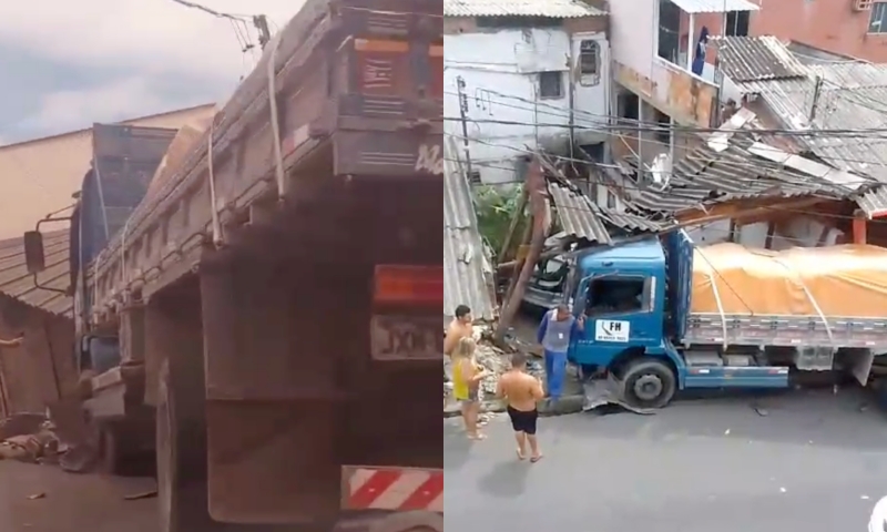 Urgente: caminhão desgovernado invade e destrói casas no bairro São Raimundo; veja vídeos