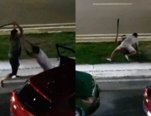 Briga de trânsito: motorista puxa terçado e quase tora braço de valentão em frente do Amazonas Shopping; veja vídeo