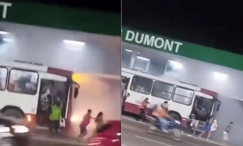Ônibus pega fogo e passageiros entram em desespero, em Manaus; veja vídeo