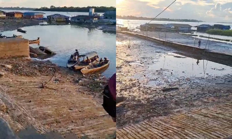 “Seca vindo forte”: Rio Solimões começa a baixar em Tabatinga e moradores temem o pior; veja vídeo