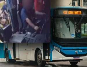 Veja momento em que assaltantes esf4queiam motorista de ônibus da linha 455, em Manaus; vídeo