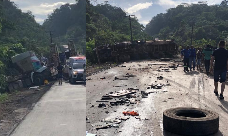 Motorista de carreta perde controle e sofre grave acidente na BR-174; veja vídeo