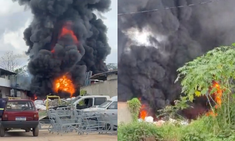 Incêndio atinge fábrica de isopor no bairro Tarumã; veja vídeos