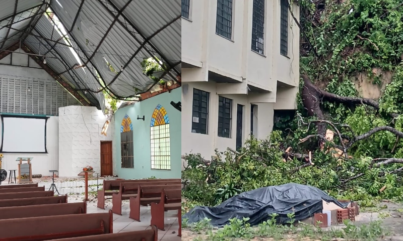 Árvore cai e destrói igreja no bairro Cidade Nova; veja