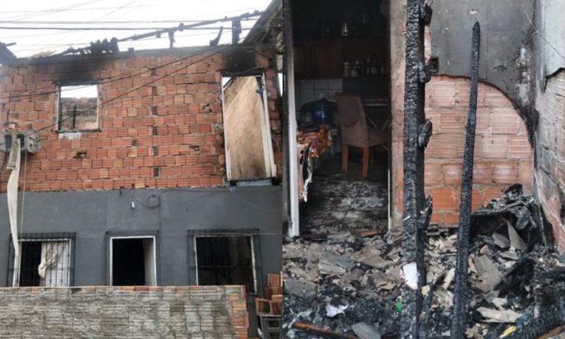 Incêndio destrói casa e deixa família desabrigada no Redenção; veja vídeo