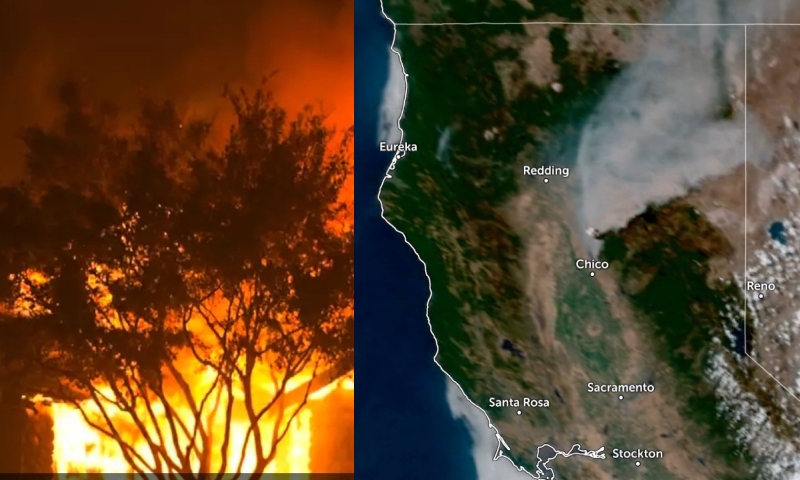 Mega-incêndio na Califórnia se intensifica e fumaça já é vista do espaço saindo dos EUA e chegando no Canadá; veja vídeo