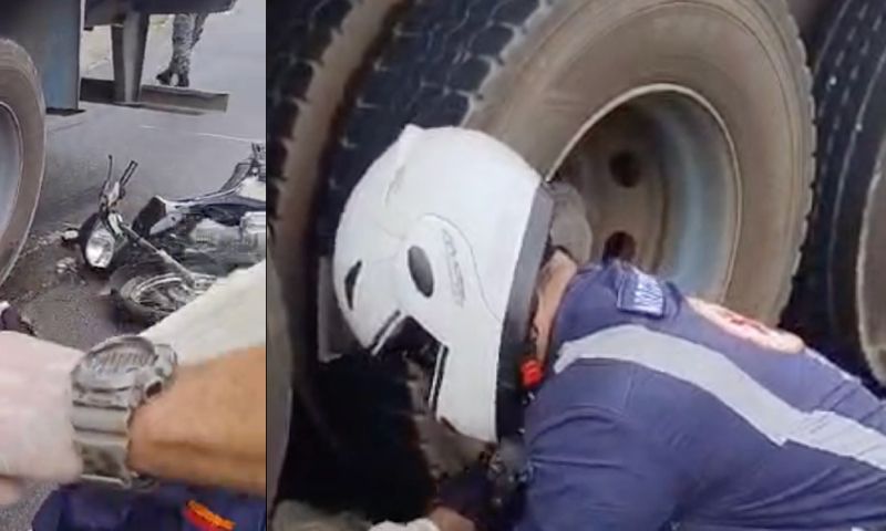 Urgente: jovem entregadora de app tem p3rna esm4gad4 por caminhão na Av. Efigênio Salles; veja vídeos