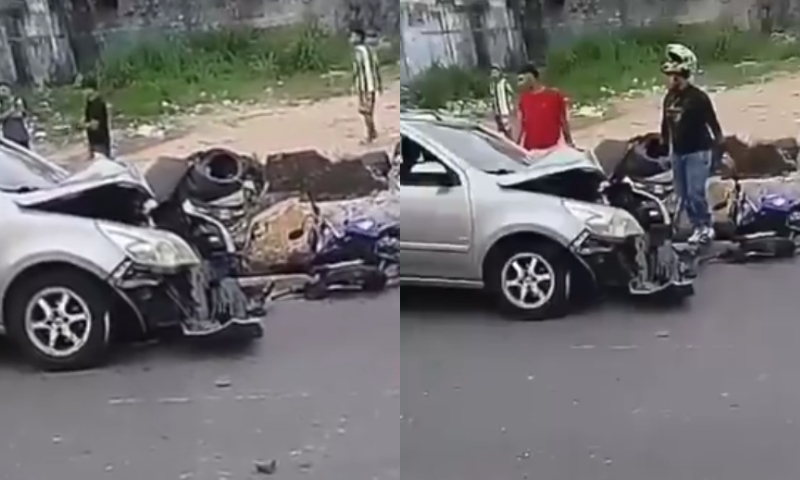 Carro é destruído por população revoltada após motorista atr0pel4r motoqueiro em Manaus; veja vídeo