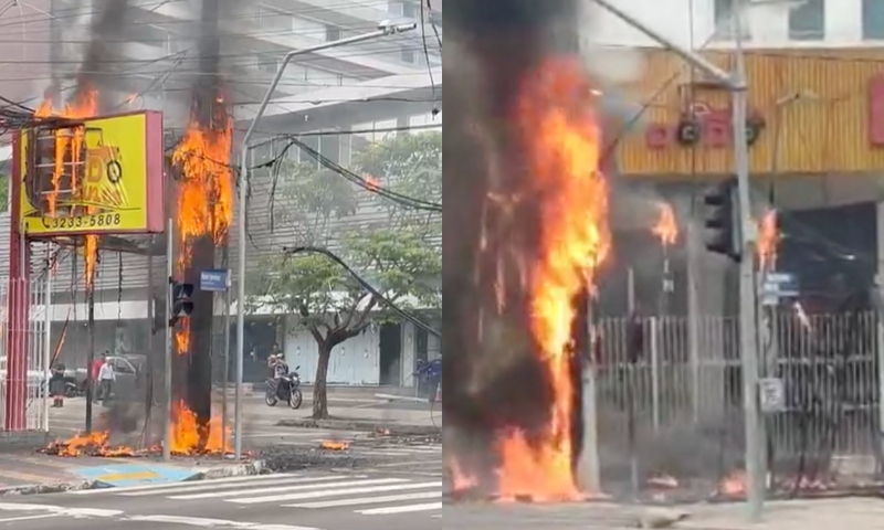 Trânsito é desviado na zona Centro-Sul de Manaus após incêndio destruir fiação; saiba mais