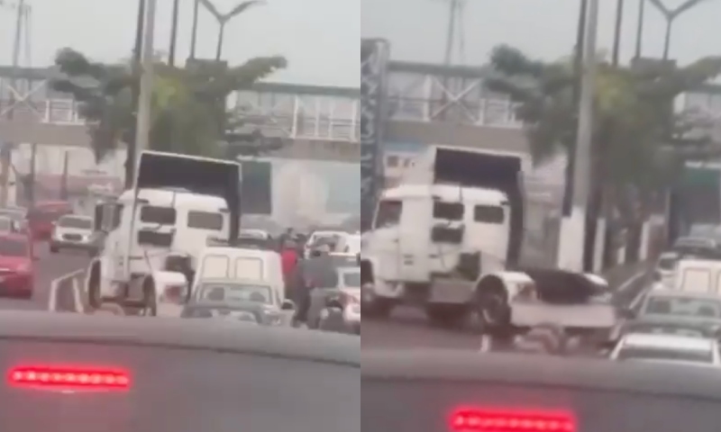 Perigo: carreta faz manobra arriscada para fugir de trânsito em Manaus; veja vídeo