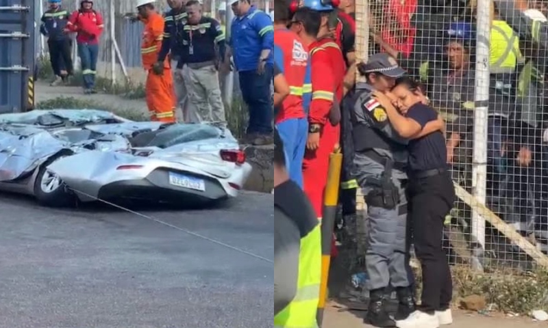 Esposa do motorista esmag4d0 por carreta se desespera ao reconhecer o carro do marido em Manaus