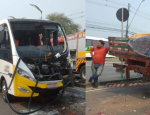 Grave: micro-ônibus se estr4çalha após bater na traseira de carreta na Autaz Mirim; veja vídeos