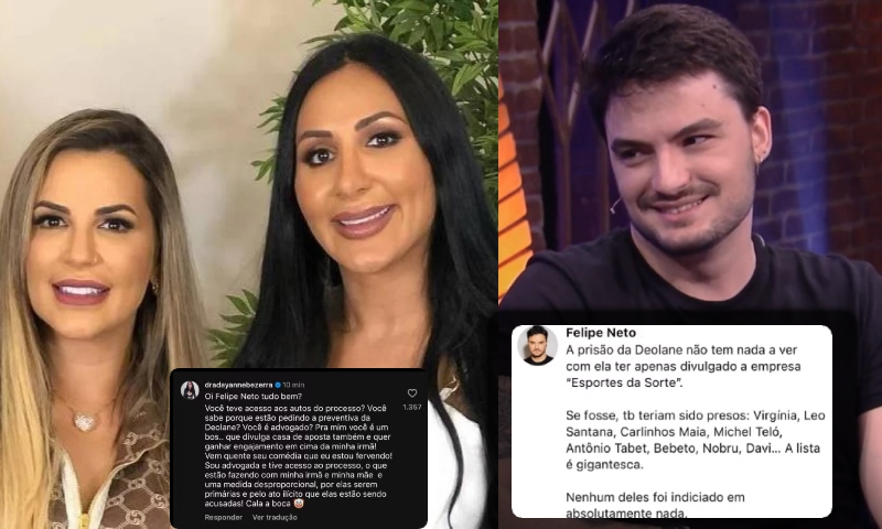 Dayanne Bezerra se revolta com Felipe Neto após comentário sobre prisão de Deolane; veja treta