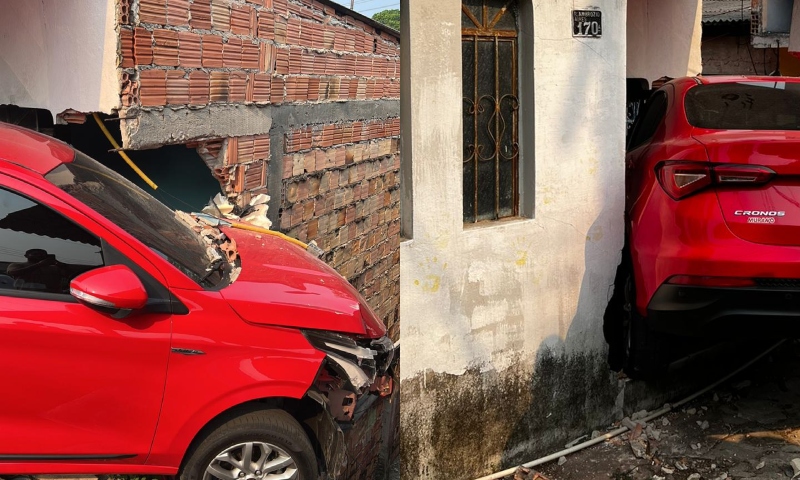 Urgente: carro desgovernado invade casa de família no São Jorge
