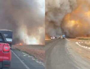 Mulher tem c0rpo completamente que1mado e fica em estado gr4ve durante incêndio em rodovia; veja vídeo