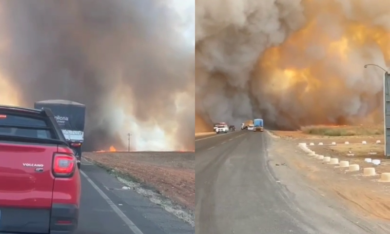Mulher tem c0rpo completamente que1mado durante incêndio em rodovia; veja vídeo