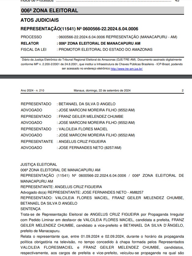Justiça Eleitoral multa prefeito de Manacapuru e candidatos por propaganda irregular
