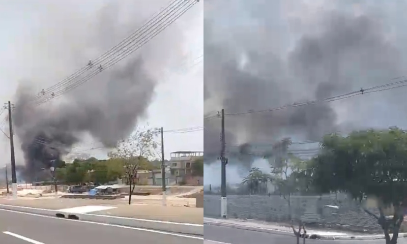 Incêndio de grandes proporções atinge área de mata na Avenida das Torres; veja vídeos