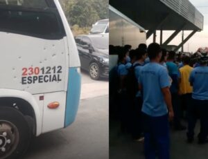 Bandidos metr4lham micro-ônibus de rota durante assalto no Distrito II; veja vídeos