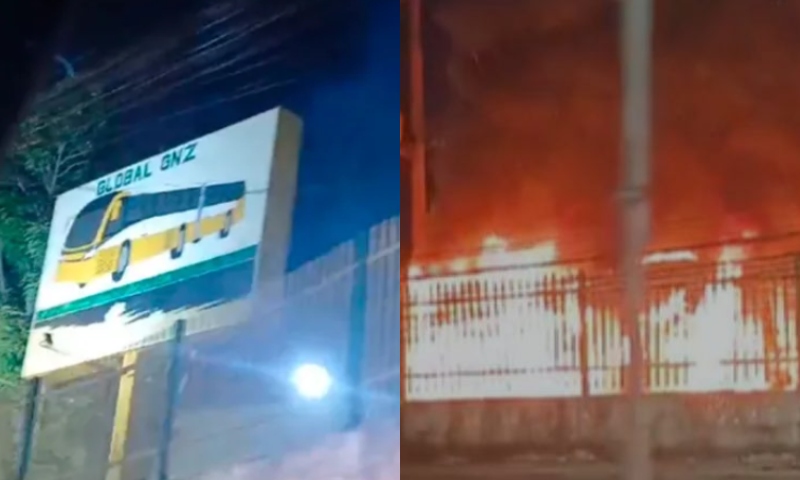 Incêndio atinge garagem da empresa de ônibus Global Green, em Manaus; veja vídeo