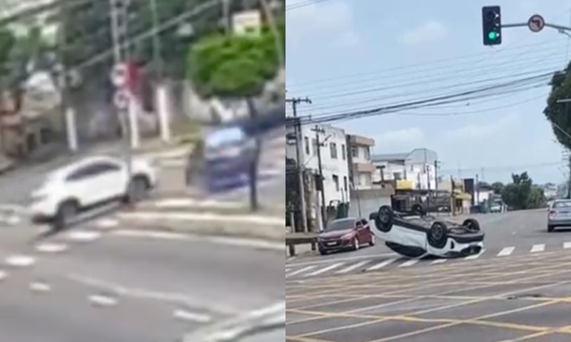 Vídeo mostra momento em que carro capota durante ac1dente na Cachoeirinha; veja