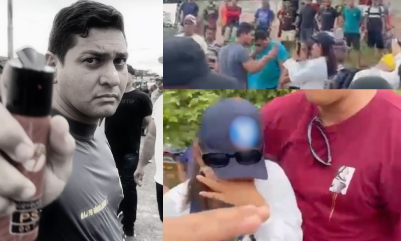 Covardia em Borba: major agride advogado e joga spray de pimenta em funcionária de Toco Santana; veja vídeo