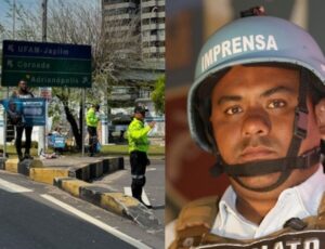 Lutando sozinho: repórter Eudogio Gonçalves segura bandeira de campanha solitário na Bola do Coroado