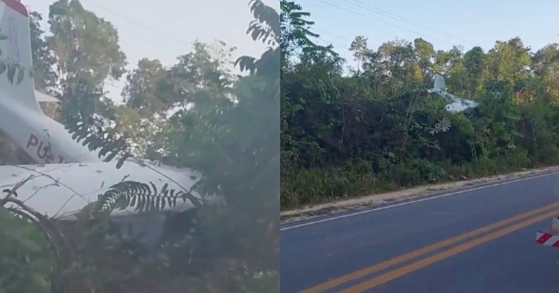 Avião de pequeno porte despenc4 na BR-174; veja vídeos