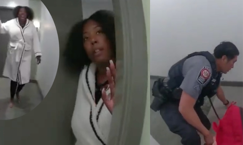 Tudo filmado: mulher surta e esfaqueia policial que bateu na porta para saber se ela estava bem; veja vídeo