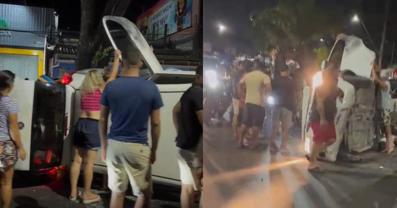 Urgente: carro capota durante grave acidente na Ponta Negra; veja vídeo