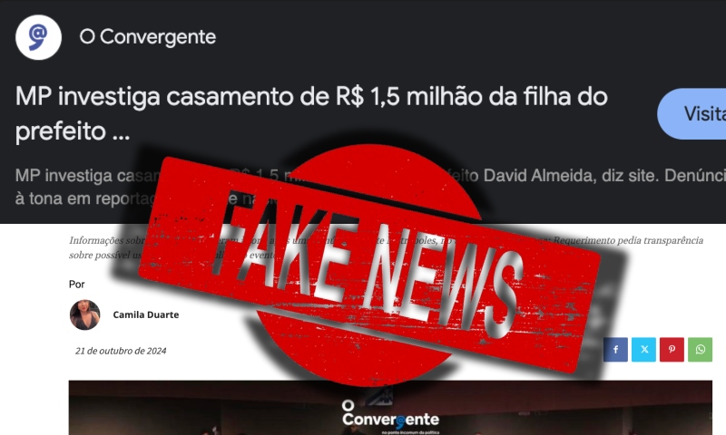 Ministério Público desmente Fake News do O Convergente e nega investigação sobre o casamento da filha do prefeito David Almeida